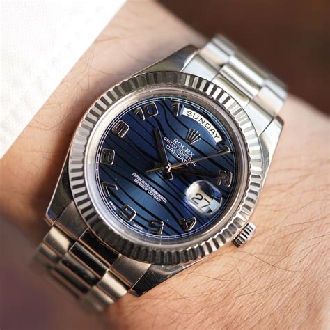 rolex day date 40mm white blue crystal